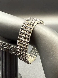 Vintage Expansion Bracelet Black Rhinestones Silver Tone #640 - Picture 1 of 5
