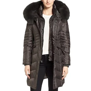 1 Madison Womens Luxe Down Walker Coat With Faux Fur Trim, Medium, Gunmetal - Picture 1 of 1