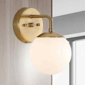 JONATHAN Y Louis 1-Light Brass Gold Vanity Light, Frosted Glass, Modern LED - Picture 1 of 11