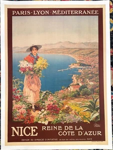 SCHÖNES REINE DE LA COTE D'AZUR VON PIERRE COMBA UM 1910 FRANZÖSISCHES REISEPLAKAT FÜR PLM - Bild 1 von 5