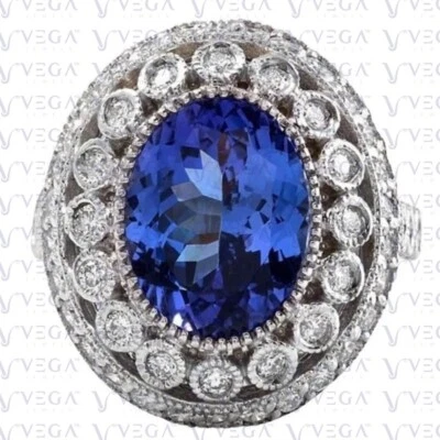 7.00Ct Oval Cut Natural Tanzanite Diamond Engagement Ring 18K White Gold Plated - Image 1 of 4