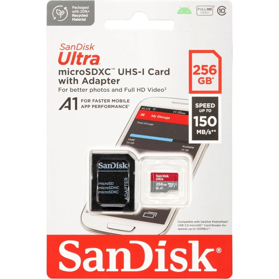 Sandisk Micro SDXC Karte 256GB Ultra Android UHS-I U1 150 MB/s A1 Class 10 - Bild 1 von 1