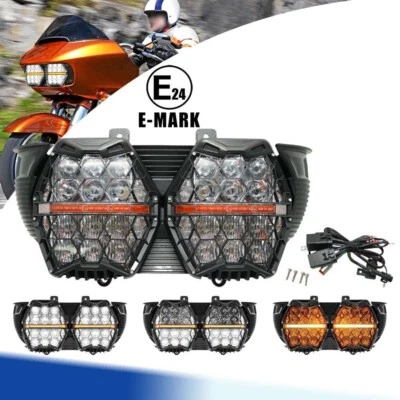 Faro doble de panal para Harley Davidson Road Glide 2015-2023 con luz DRL Foto 1 de 4