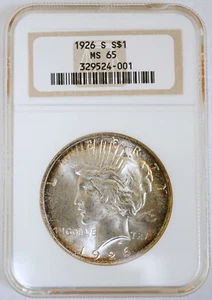 1926 S Peace Silver Dollar $1 NGC MS 65 - Lusterous W/Colorful Peripheral Toning - Picture 1 of 4