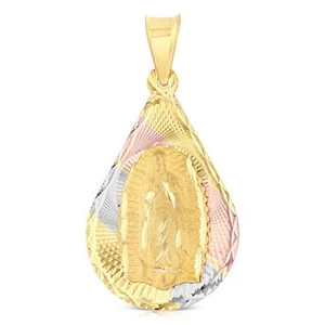 14K Tri Tone Gold DC Lady of Guadalupe Stamp Religious Charm Pendant For Chain - Picture 1 of 5