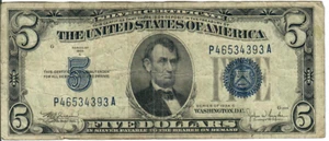 1934C 5$ Silver Certificate - Blue Seal - WAJ/JWSy P46534393A - #13589 - Picture 1 of 2