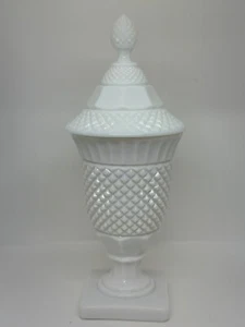 VTG Westmoreland Hobnail Candy Dish 11.5x3.5 White Footed Apothecary Jar - Picture 1 of 9