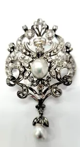 Antik Vintage 18 Karat Weißgold Perlen Pin Broschen alter Diamant viktorianischer Schmuck - Bild 1 von 1