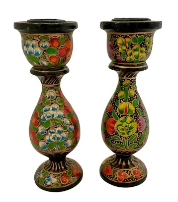 Candelabros de papel maché floral pintados a mano. India. "6""" Foto 1 de 4