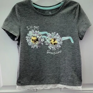 Kohl's SO S/S Gray "I've got Sunshine" Sequin Sunglasses T-Shirt Size M/8 - Picture 1 of 6