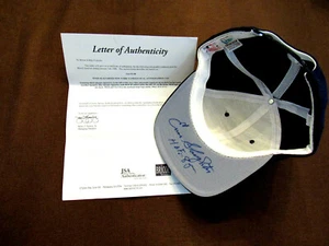 ENOS SLAUGHTER HOF 85 NEW YORK YANKEES 2X SIGNED AUTO NEW ERA CAP HAT JSA BEAUTY - Picture 1 of 6