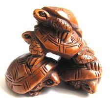 2-inch Hand Carved Boxwood Netsuke Four Tortoises Pile Fits Diy Pendant Necklace
