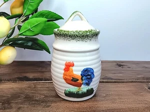 Chicken Rooster ALCO Industries Ribbed 3D Jar W/ Lid Farmhouse Green Spongeware - Picture 1 of 9