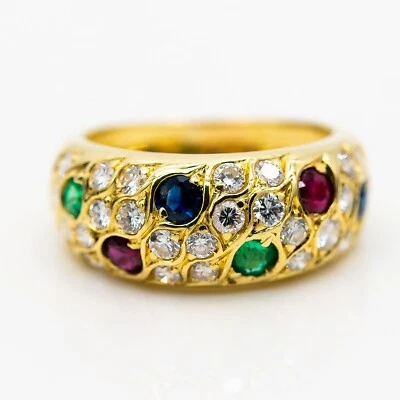 Ring 750/18K Gelbgold Rubinen Smaragde Saphiren Diamanten 1.3 ct TW/VS Gr.56 - Bild 1 von 2