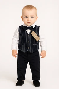 COMPLETO NEONATO ELEGANTE CAMICIA GILET PAPILLON PANTALONIE BM ART.AY4033 - Imagen 1 de 4