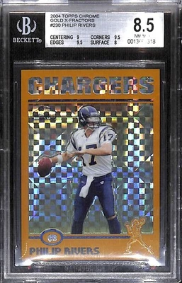 2004 Topps Chrome Gold X-Fractor 230 Philip Rivers Rookie 197/279 BGS 8.5 NM-MT+ - Image 1 of 2