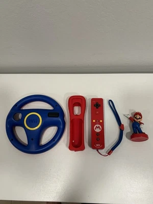 Nintendo Wii Controller Motion Plus Mario W/  Steering Wheel And Amiibo Figure - Image 1 of 4