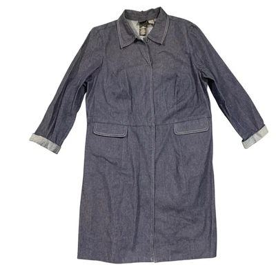 Vintage Y2K Denim Dress Coat Women's 16W Long Sleeve Snap Front Collared - Image 1 of 4