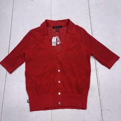 Suéter para mujer White House Black Market rojo mediano SS cuello cosido tejido cardi Foto 1 de 4