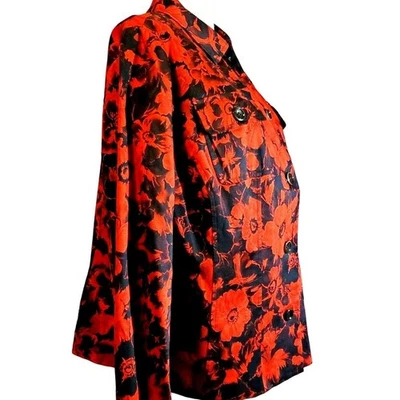 Chaqueta elástica floral Jones New York talla grande 14W roja y negra 2 bolsillos clásica Foto 1 de 4