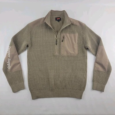 Bass Outdoor Mens Sweater Sz M Quarter Zip Cotton Knit Pullover Tan Patch Pocket - Image 1 of 4