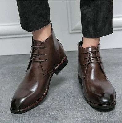 Men's Pu Leather Almond Toe PU Leather Formal Business Ankle Boots Lace Up Shoes - Image 1 of 4
