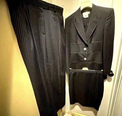 Traje Escada Margaretha Ley 3 Piezas Azul Marino Con Rayas Blancas Talla 8 Foto 1 de 4