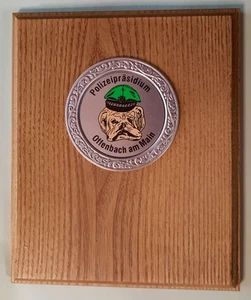 Polizei Holztafel mit Zinnplakette PP OFFENBACH am Main SOH Südost- Hessen 17 cm - Bild 1 von 8