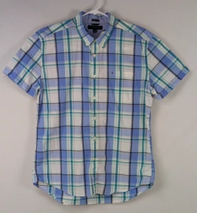 Tommy Hilfiger Kurzarm Hemd Herren XL blau grün kariert Custom Fit Knopfleiste - Bild 1 von 7
