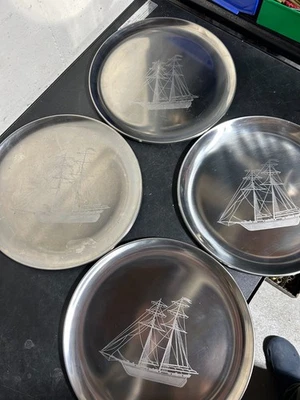 Platos de cena redondos vintage Arthur Salm Suecia 18/8 acero inoxidable cantidad (4) 13" Foto 1 de 4