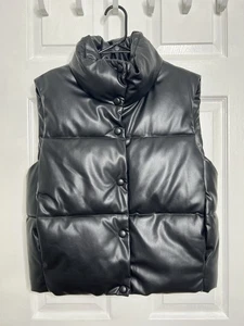 Gilet donna Zara ecopelle nero imbottito trapuntato bottoni tasche taglia S - Foto 1 di 6