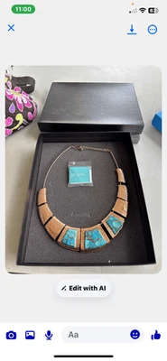 Collar Babero Jay King Mine Finds Cobre Martillado y Turquesa Nuevo en Caja Foto 1 de 4