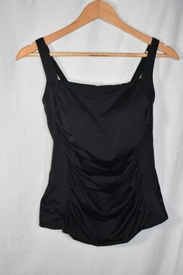 Camiseta Tankini LL Bean Negra Talla 12 Reg Acanalada Frontal UPF 50+ Natación Foto 1 de 4