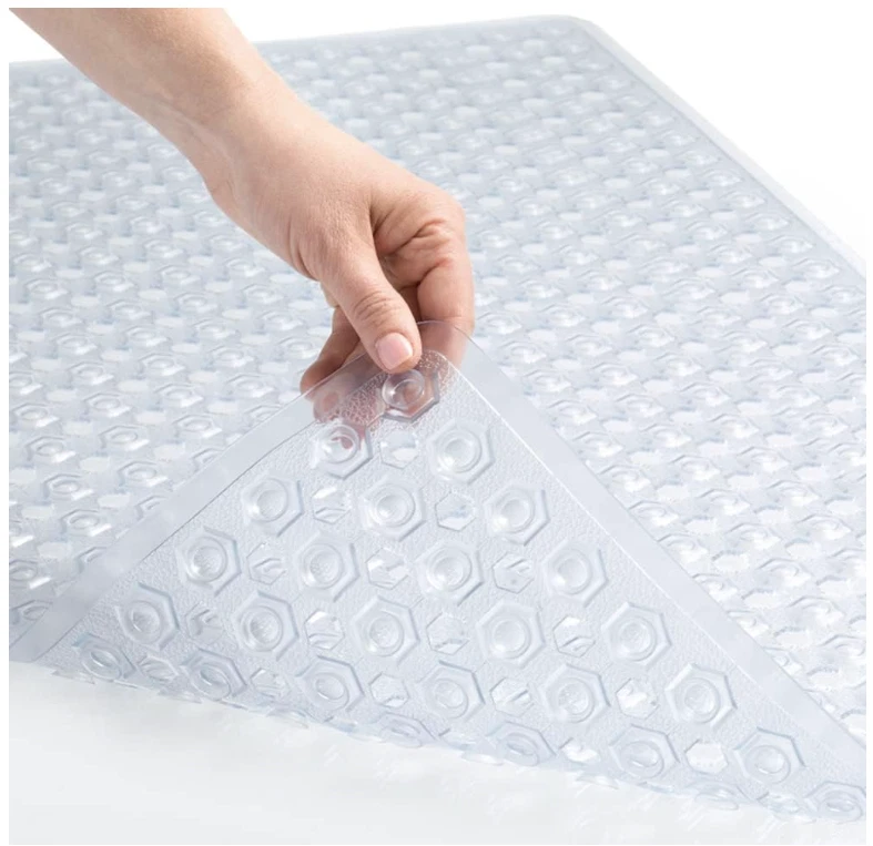 Alfombra de ducha para bañera, lavable, ventosas, orificios de drenaje, 35x16 pulgadas, transparente Foto 1 de 4