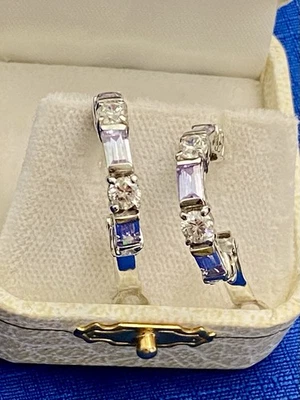 Sterling 925 Lab Created Diamond And Lavender Topaz Earrings For Pierced Ears - Image 1 of 4