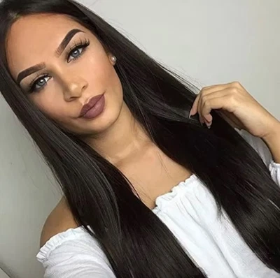 Stock de EE. UU. 27 pulgadas extra largo recto disfraz fiesta peluca negra + peluca gorra Foto 1 de 4