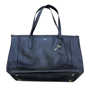 Fossil Sydney Black Leather Tote Shoulder Purse Handbag Cow Hide Pebbled Leather - Picture 1 of 9