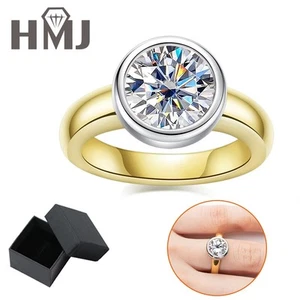 3CT Moissanite Ring Engagement S925 Sterling Silver Yellow Color Ring For Women - Picture 1 of 24