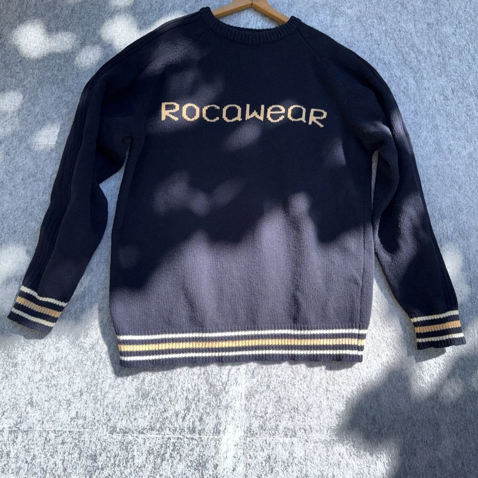 Antigo Suéter Rocawear Masculino Azul Marinho XXL Lã de Cordeiro RW Spellout Macio Anos 90 Y2K - Imagem 1 de 4