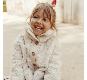 GUC Louise Misha Little Girls Faux Sherpa Embroidered Jacket Rose - Cream 4 - Picture 1 of 22