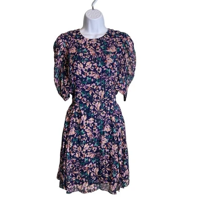 Shoshanna Women's Floral Metallic Puff Sleeve Ruffle Mini Dress Size 0 Fairy - Image 1 of 4