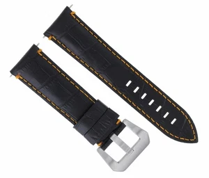 22MM LEATHER WATCH BAND STRAP FOR ANONIMO WATCH BLACK ORANGE STITCHING - Picture 1 of 6