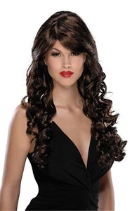 ADULT WOMENS LONG BROWN CURLY WOMENS ANGEL WIG COSTUME ACCESSORY - Picture 1 of 2