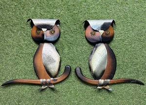 MCM 2 Mid Century Modern Vintage Eulen Holz & Metall Wandbilder Hängedeko Rarität - Bild 1 von 19