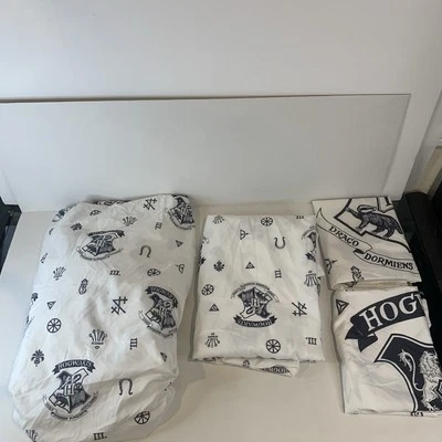 Harry Potter Flat, Fitted, 2 Pillow Cases Full Sheets Hogwarts Symbols - Image 1 of 4