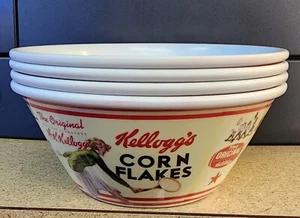 Set of 4 Kellogg's Corn Flakes Cereal Bowls 2011 New w Retro Sport and Music