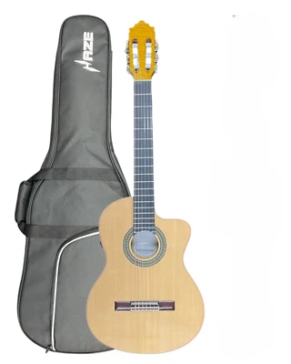 Haze SCG953BCEQN Spruce Top Flamed Maple Bowled Back Cutaway Classical Guitar - image 1 of 4