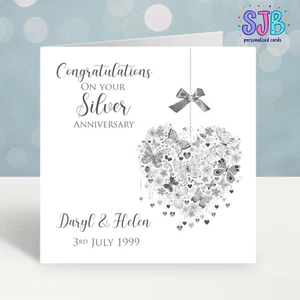 25th Anniversary Card, Personalised, Silver Wedding Anniversary Card - Picture 1 of 3