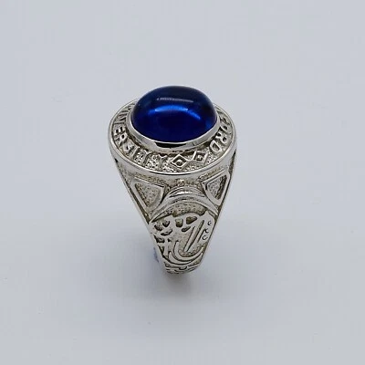 925 Solid Sterling Silver Mens Blue Sapphire Oxford College Ring Size O to Z - Image 1 of 4
