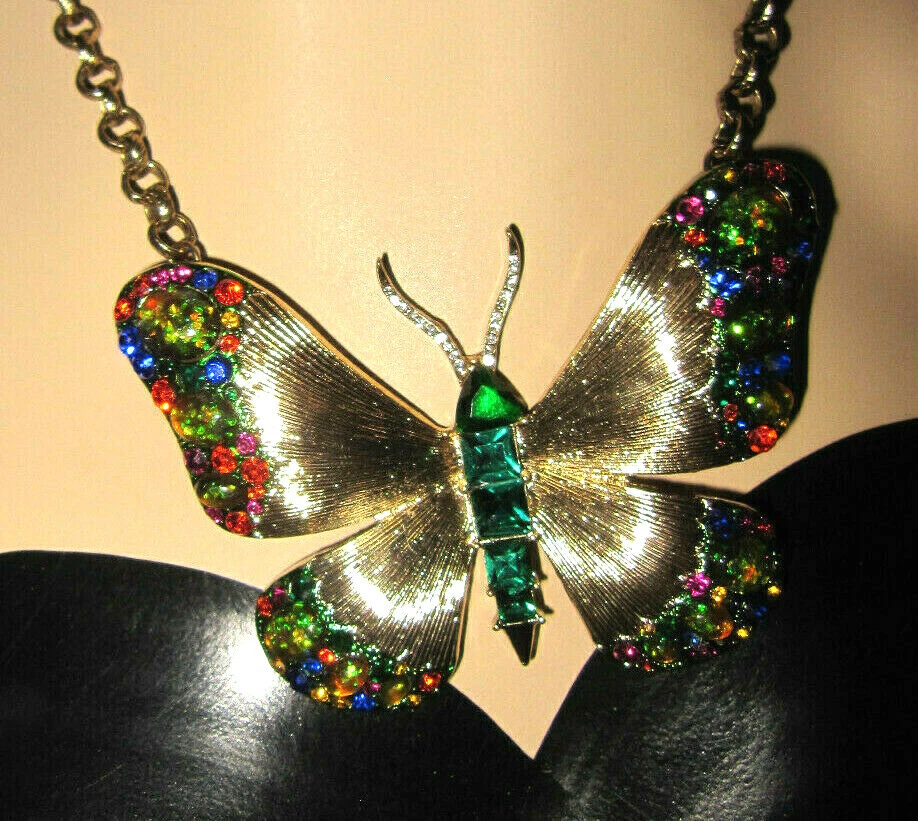Betsey Johnson Gold Tone Multicolor Crystal Butterfly Necklace